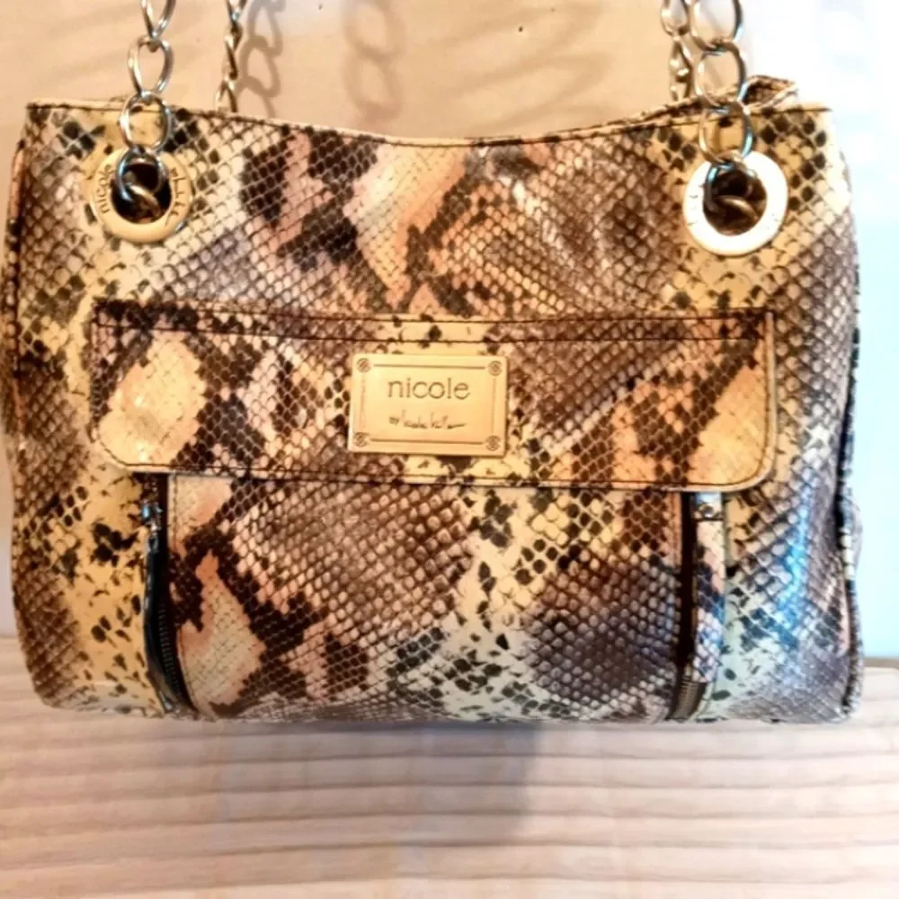 Large Snakeskin Crossbody Silver Chain Bag